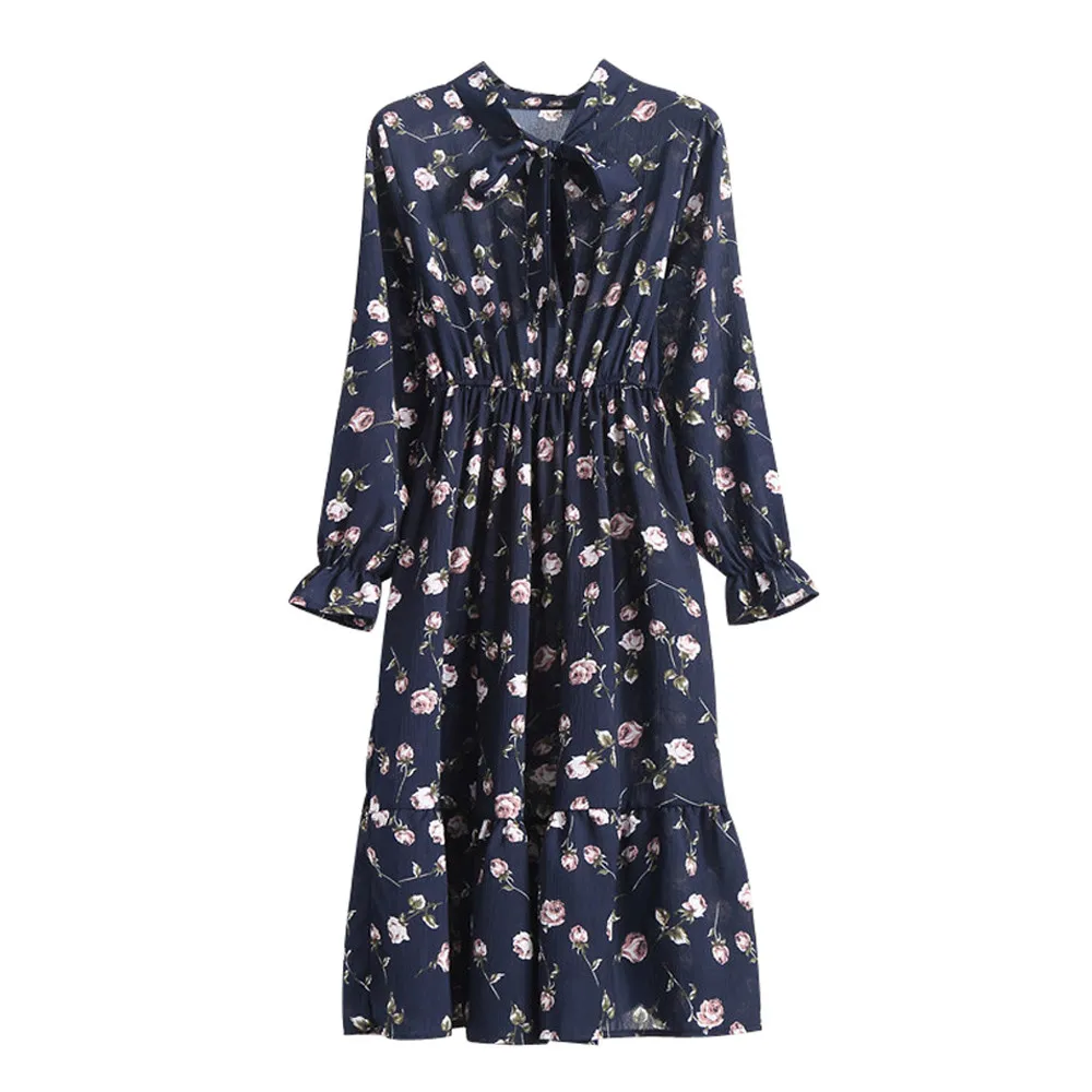 Женское платье с цветочным рисунком шифоновое макси длинным рукавом и принтом в