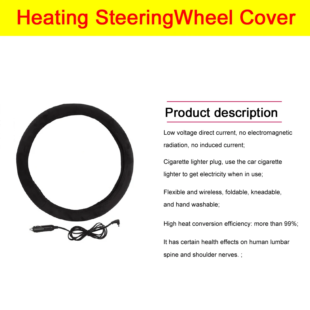 

38cm Car Steering Wheel Cover 12V Comfortable Heated Heating Steering Wheel Cover Winter Warm Universal Steering Covers