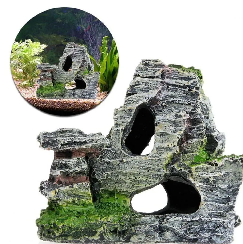 Аквариум скалы скрытие Рок Пещера Декор подводный пейзаж вид на гору орнамент