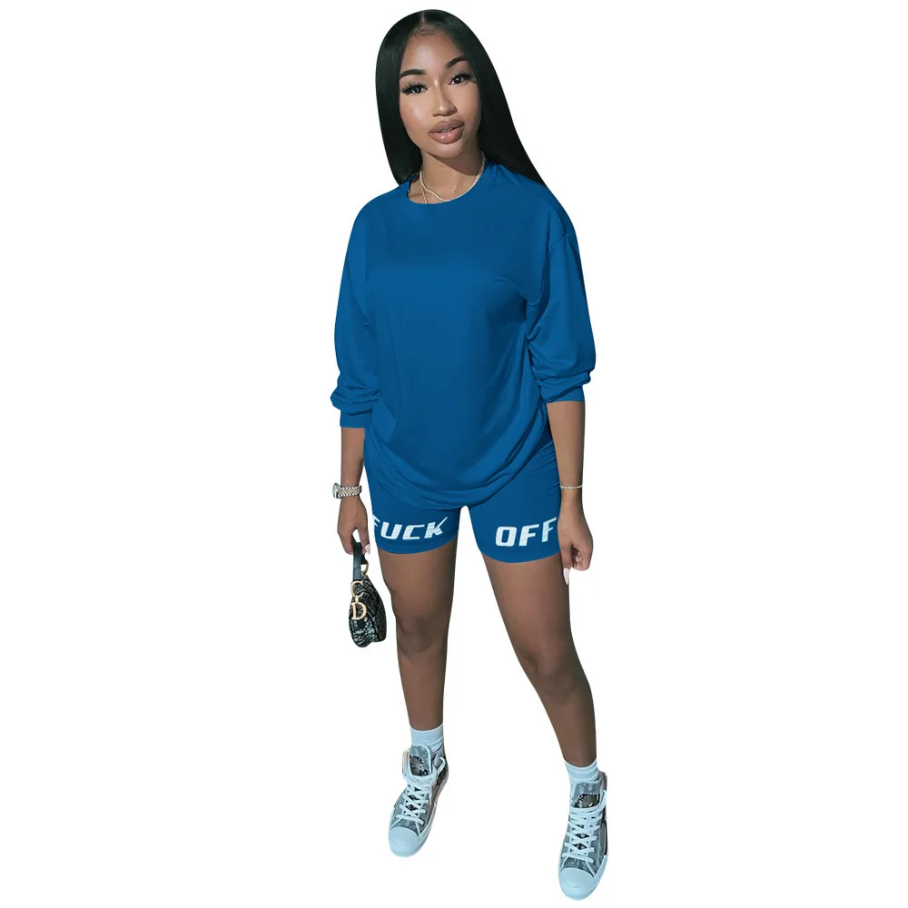 

Cutubly O-Neck Loose Women Two Piece Sets for Women Sleeve T-Shirt and Print Biker Shorts Women Casual Two Piece Set Summer 2020