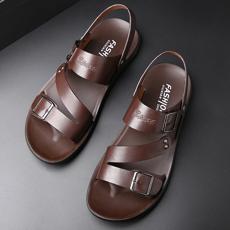 

New Luxury Fashion Men Shoes Casual Slip-On Cow Leather Soft Non-slip Beach Summer Sandals Slippers Flats Flip Flop Designer