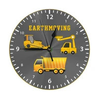 earthmoving round wall clock 10 inch silent non ticking battery operated for living room kitchen bedroom office