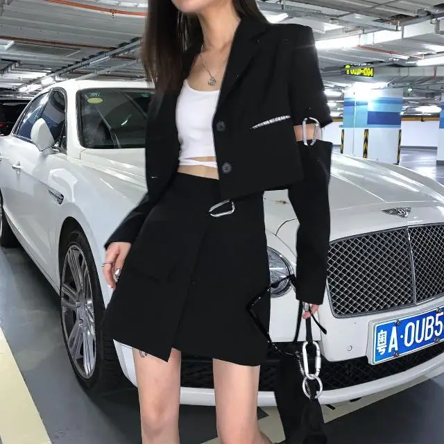 

2021 new black short suit coat skirt two-piece suit skirt Outfits women