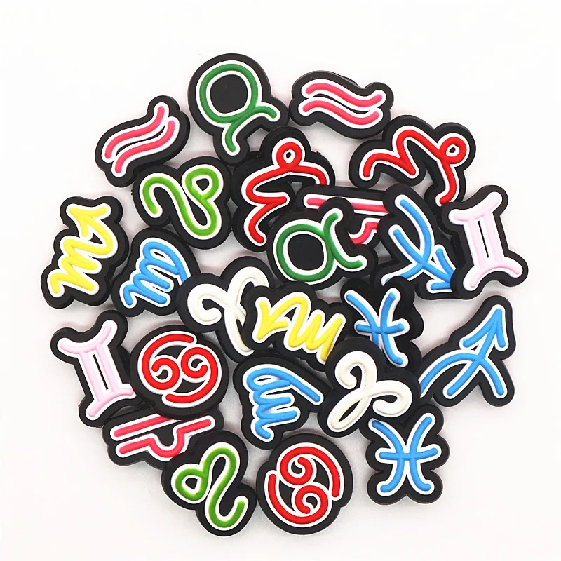 Novelty PVC Shoe Charms Accessories Taurus Aquarius Virgo Shoe Buckle Decoration for croc jibz Bracelet Kids Party X-mas Gifts