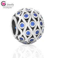 gw solid silver beads round ball charms chic design with blue crystal charms for bracelets necklaces diy jewelry making