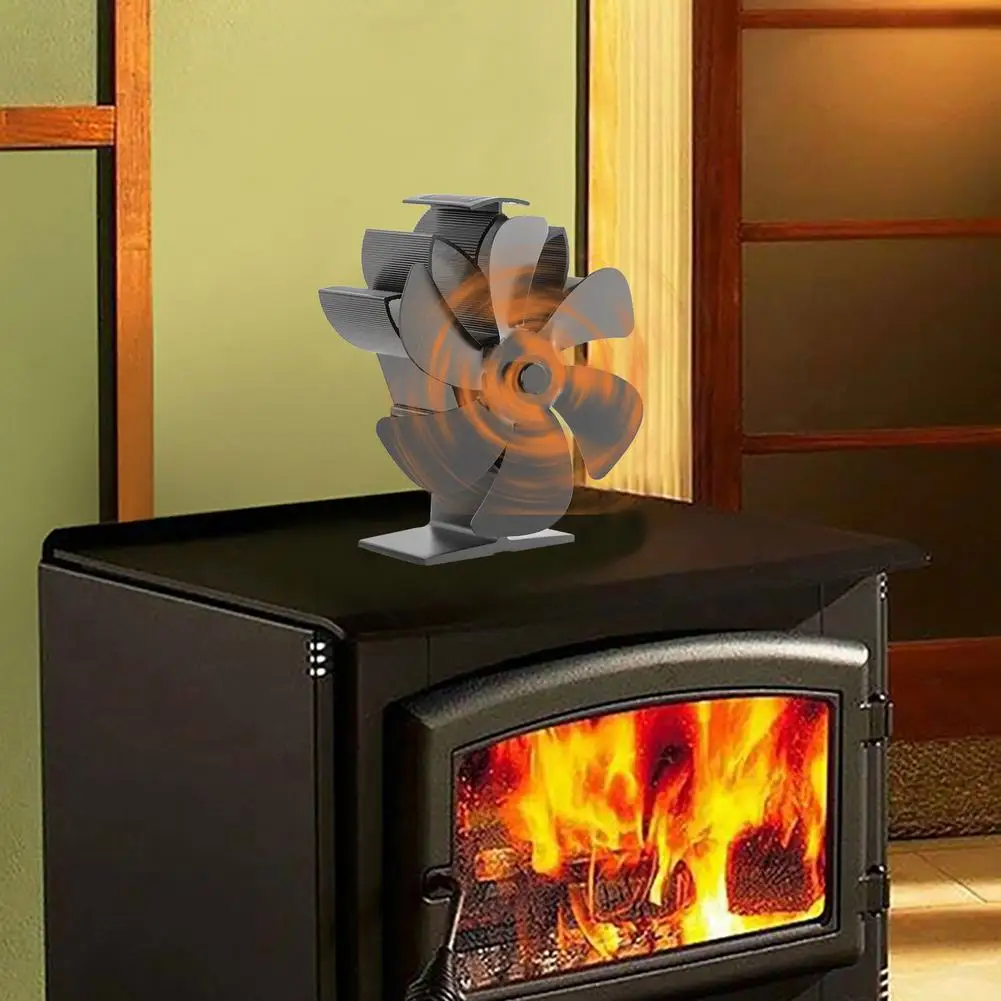 Black Fireplace 5 Blades Heat Powered Stove Fan Log Wood Burner Quiet Home Efficient Distribution | Обустройство дома