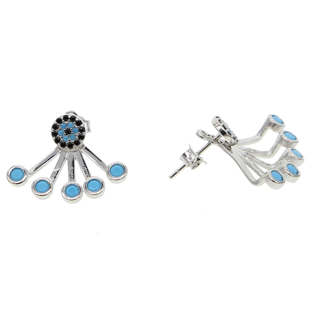 Двухсторонние серьги с камнем Турецкая Дурной глаз очаровательные голубой бирюз