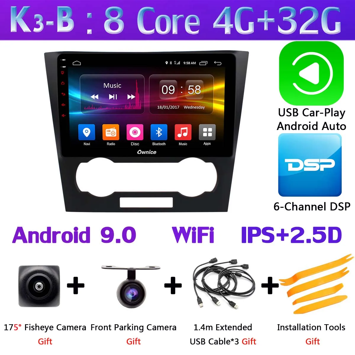 360 ° панорамная камера 4G LTE Android 9,0 4G+ 64G gps радио SPDIF DSP CarPlay автомобильный мультимедийный плеер для Chevrolet Epica 2006-2012 - Цвет: K3-B-CarPlay