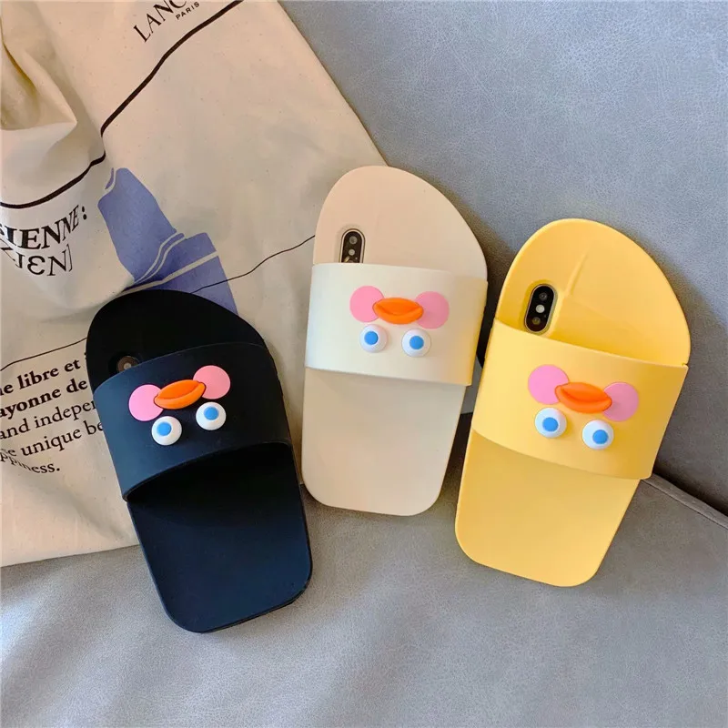 3D Leuke/домашние тапочки с рисунком из мультфильма Brother Gele Eend, Telefoon Gevallen Voor Iphone6 6s 7 8 Plus X XR XS MAX, SiliconenCover