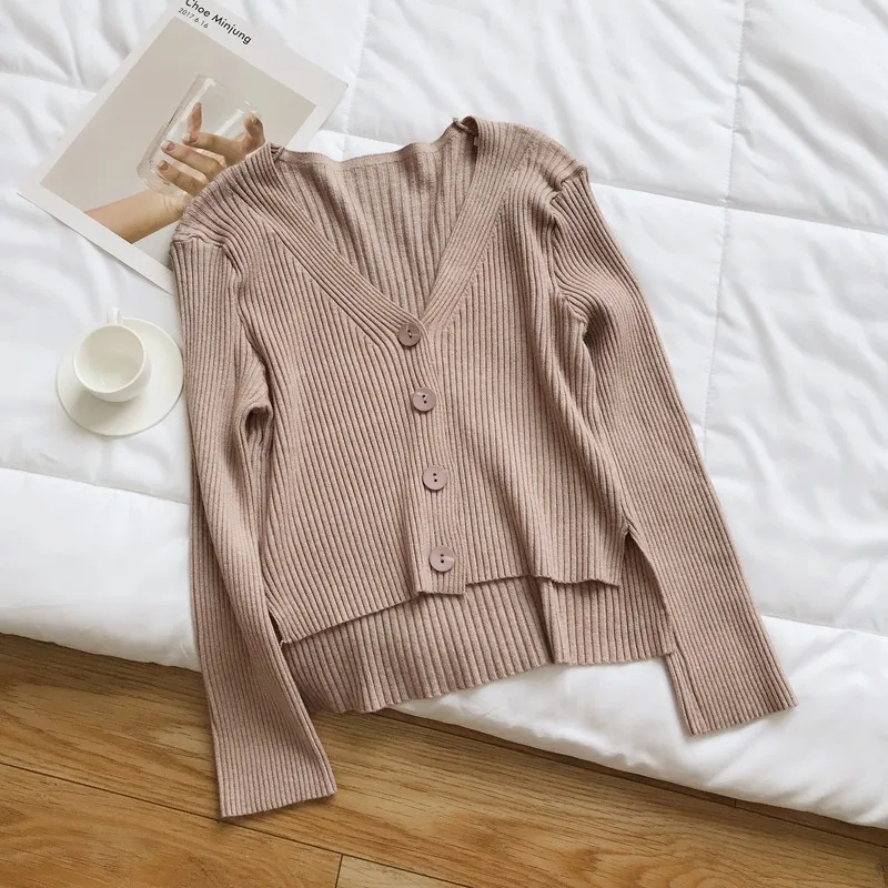 2019 осенний вязаный черно-белый женский кардиган с 4 пуговицами и v-образным