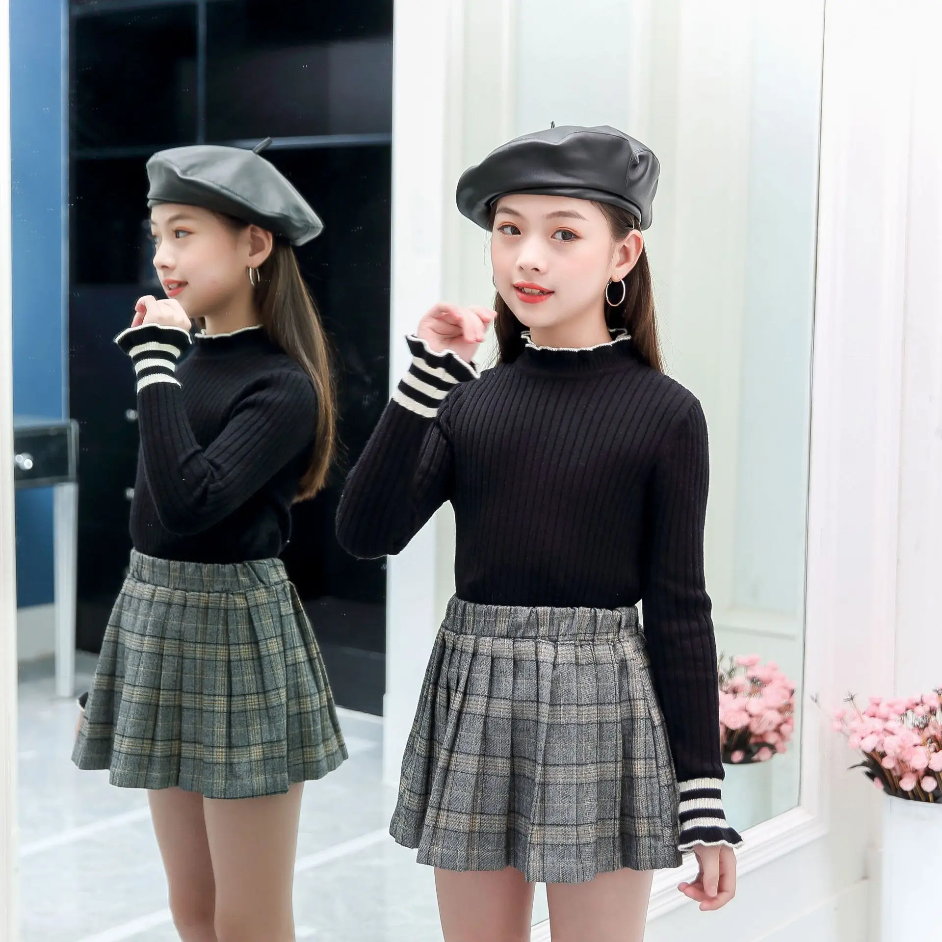 Baby Girls Ribbed Fitted Sweater 2020 Kids Knitted Sweaters Solid Color Pearl Autumn Fashion Children Clothing | Мать и ребенок