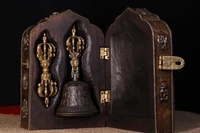 wedding decoration Tibetan copper hand-beating chisel engraved inlaid with old gems Box of Bodhi Root Old rattle Bells