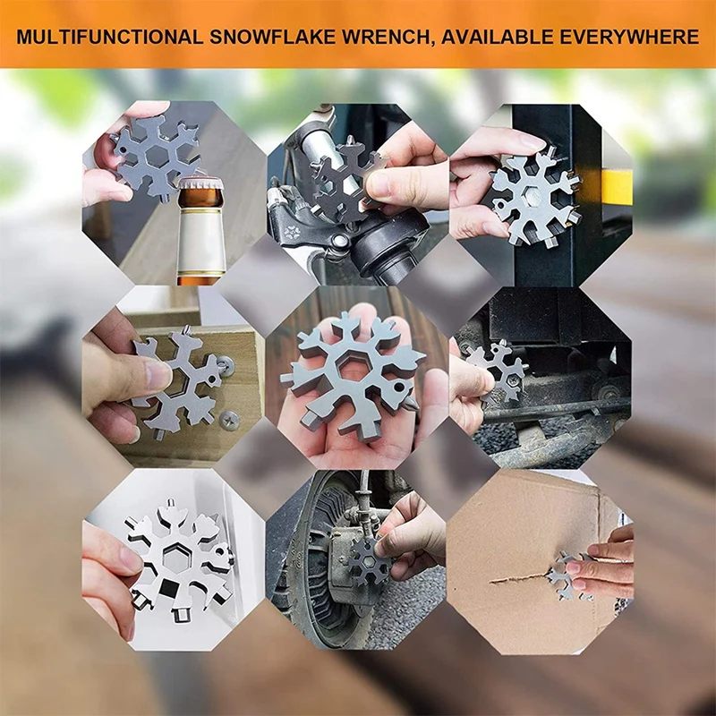 

4 Pieces Snowflake Multi Tool 18 in 1with Keyring, Bicycle Wrench Screwdriver,for Outdoor Travel Camping Adventure