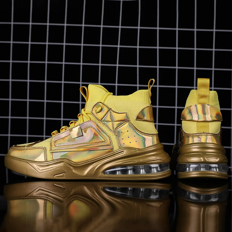 RUIFF New men shoes High Frequency Reflective Air Cushion Sports Shoes high-top mens basketball Silver sneakers | Спорт и