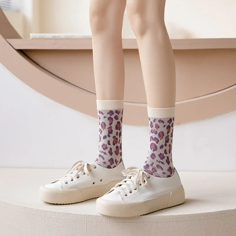 1 Pair Women Socks Zebra Leopard Houndstooth Flower Kawaii Cute Harajuku Female Cotton Sock Hosiery Streetwear Casual Knit Socks