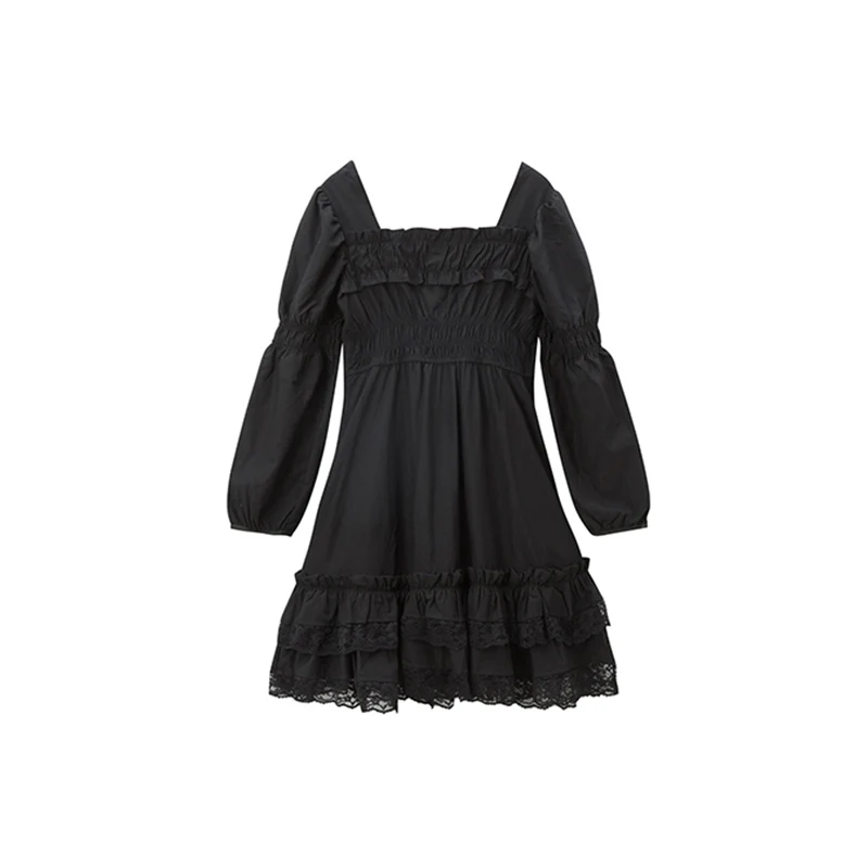 

Harajuku Gothic Punk Black Dress Women Cosplay Costume Autumn Lolita Kawaii Vintage Ruffle Lace Princess Party Female Dresses