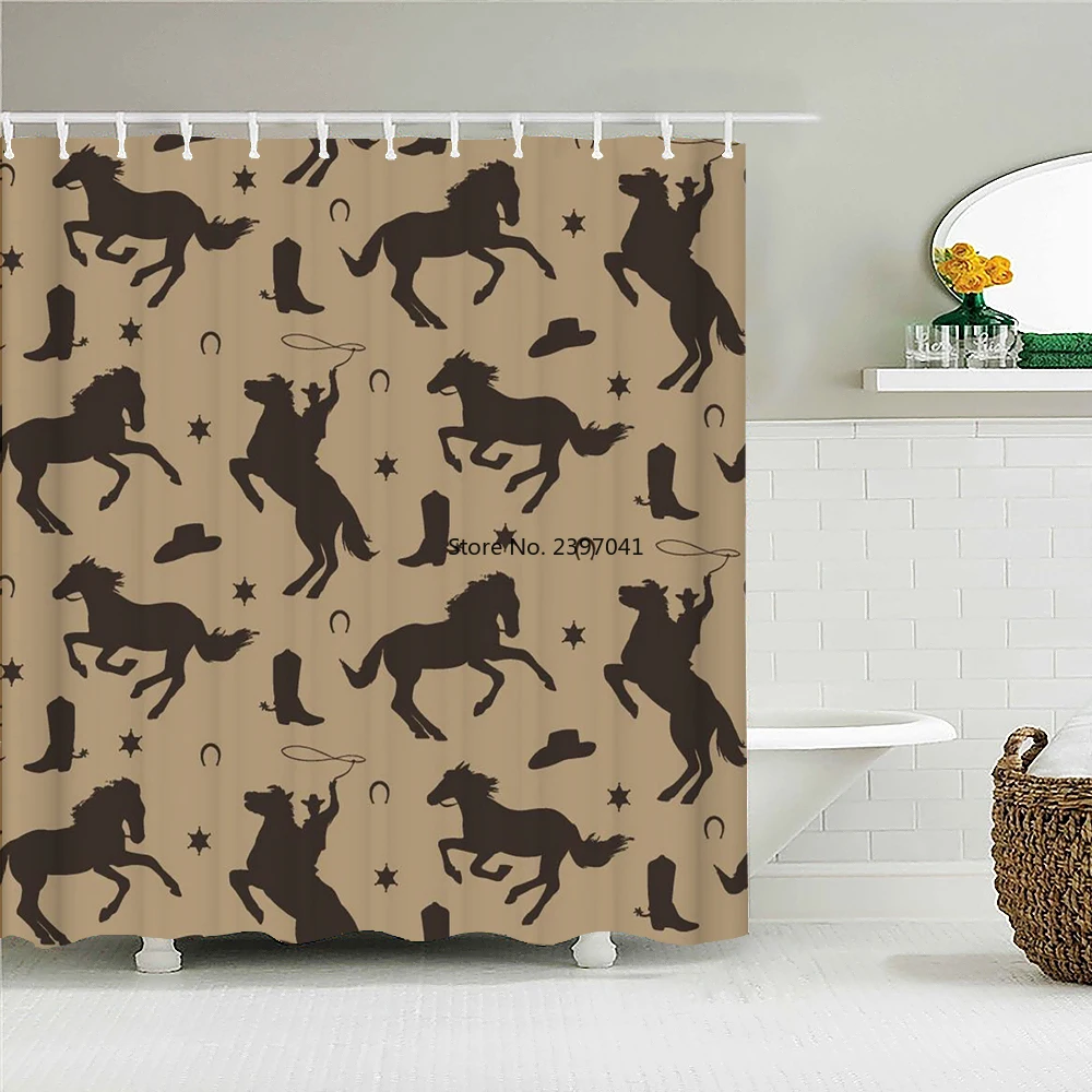 

Personality Horse Cowboy Shower Curtain Bathroom Waterproof Polyester 3D Print Curtains for Bathroom Shower Large size 300X180