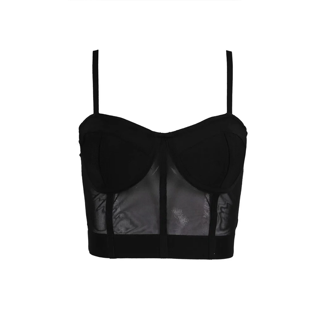 Черный Sexy Black Cotton Breathable Bralette Push up Bras for Women Gothic Spaghetti Straps Bustier Clubwear Bras wholesale fahion new - Цвет: Черный