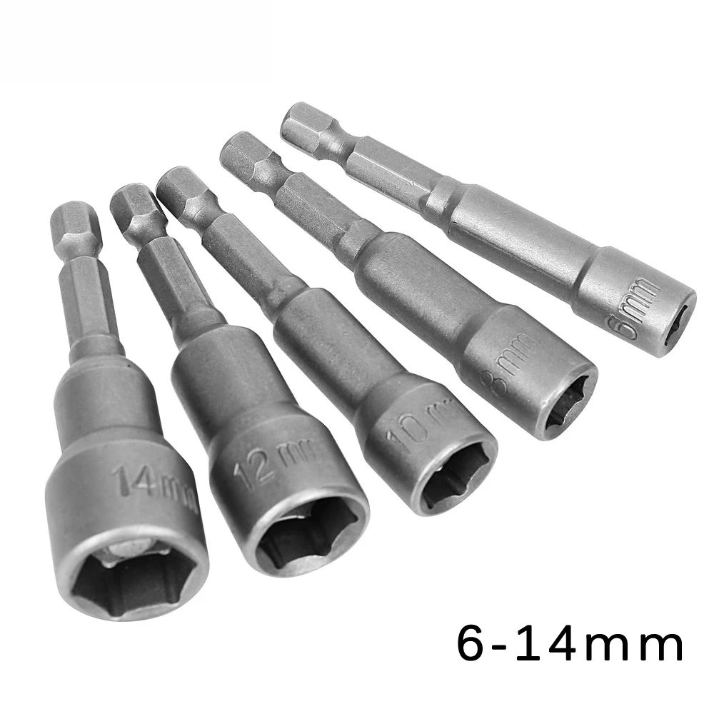 

5PCS 6-14mm Magnetic Socket Adapter Electric Screwdriver Bit 1/4inch Hex Shank