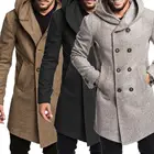 Пальто мужское шерстяное двубортное с капюшоном, модная длинная верхняя одежда, пиджак с длинным рукавом, Размеры M-Xxxl
