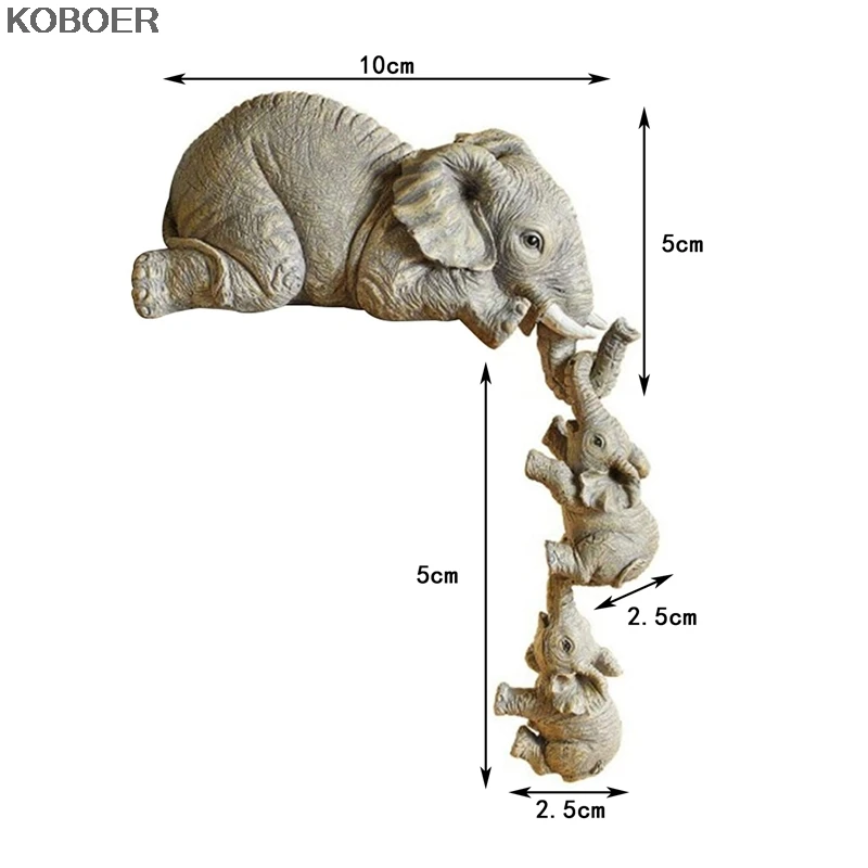 

Elephant Hand-Painted Resin Figurines Mother and Two Babies Hanging off the Edge of Shelf Table Ornament Gift for Home Desktop