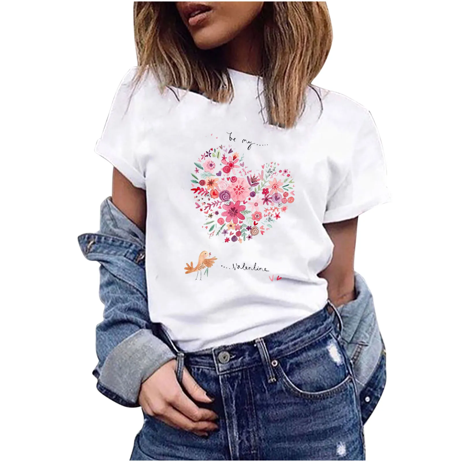 

Korean Style Blouse Women Summer Casual Tops Flower Heart Graphic Printed Tshirt Harajuku Tops Tee Woman Tshirt Daily Camisetas