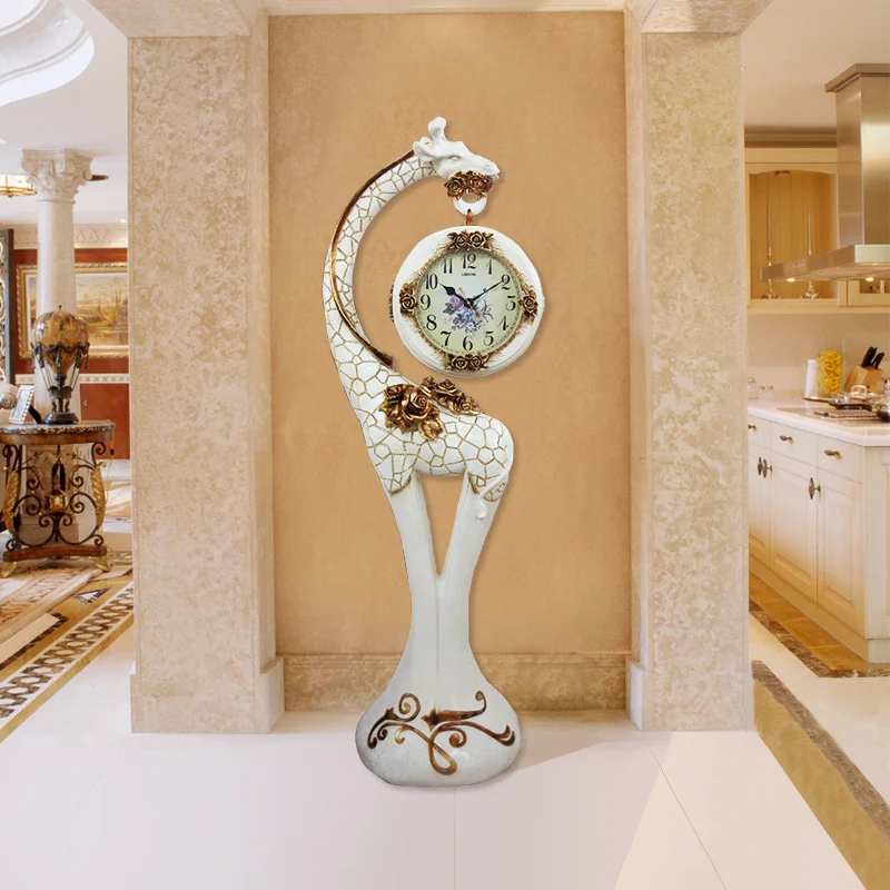 

zq uropean High-End Simple Living Room Floor Clock Modern Standing Grandfather Clock Mute Two-Sided Clock