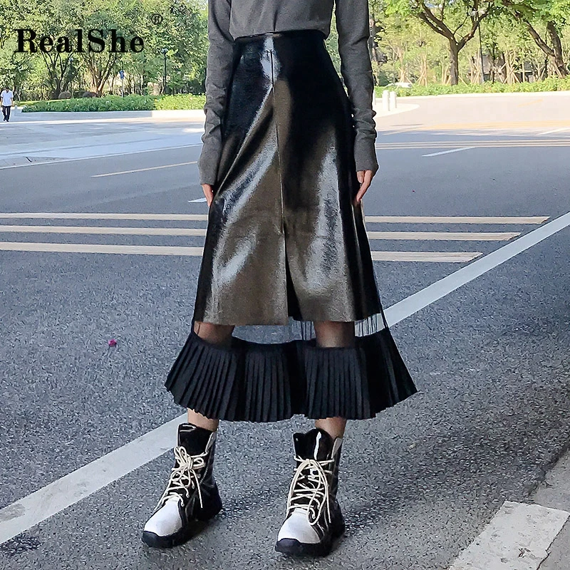RealShe Для женщин юбка длинные Высокая талия с однотонными оборками Jupe