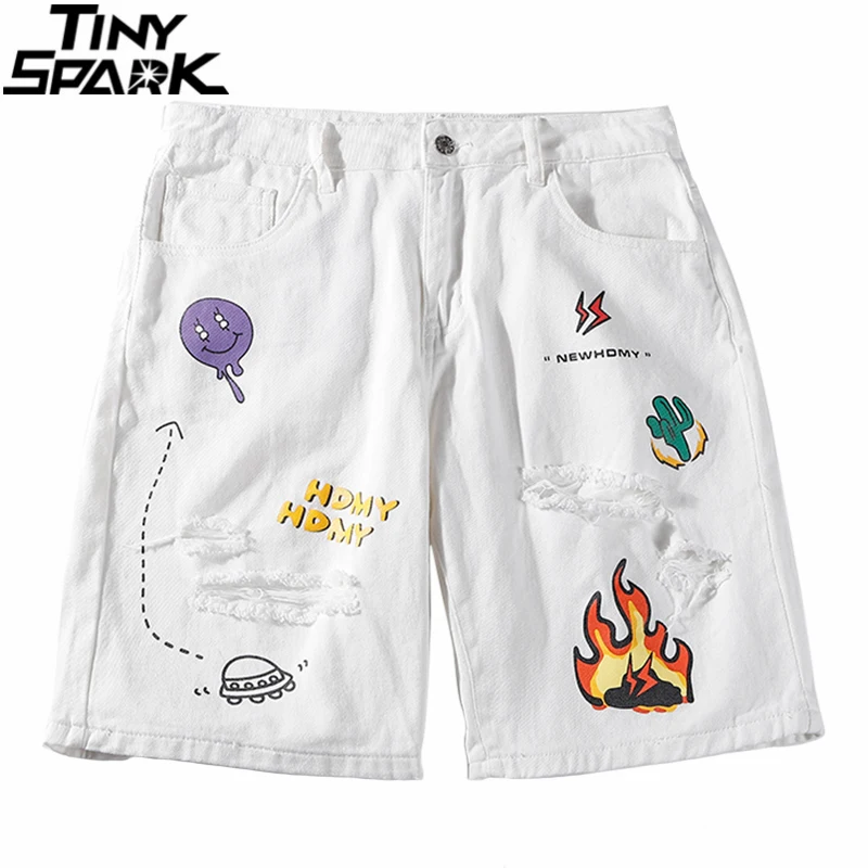 Men 2021 Hip Hop Cargo Shorts Streetwear Fire Flame Graffiti Harajuku Jogger Cotton Summer Track Short Pockets Loose | Мужская одежда