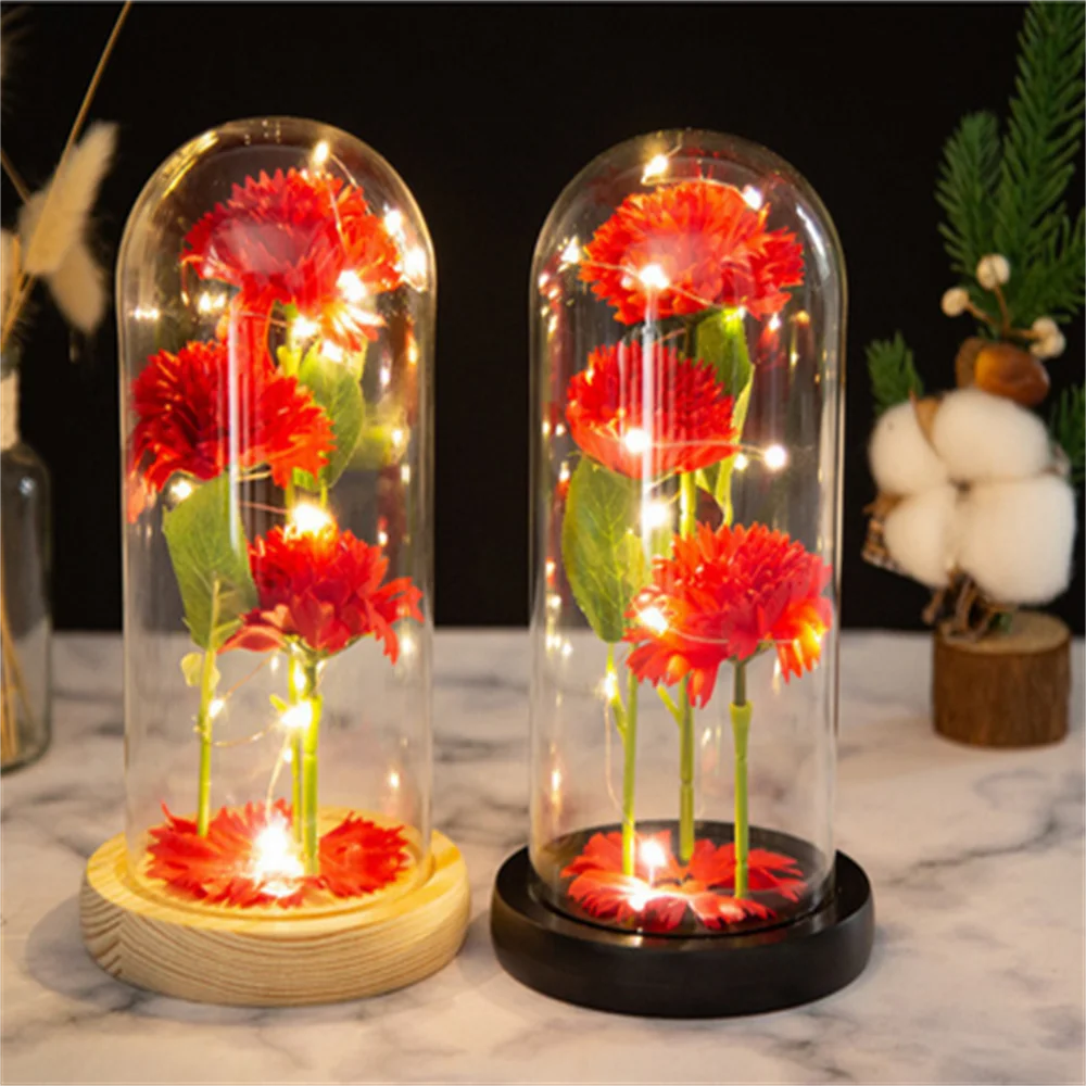 Роза со светодиодной подсветкой Красавица и Чудовище в стеклянном куполе