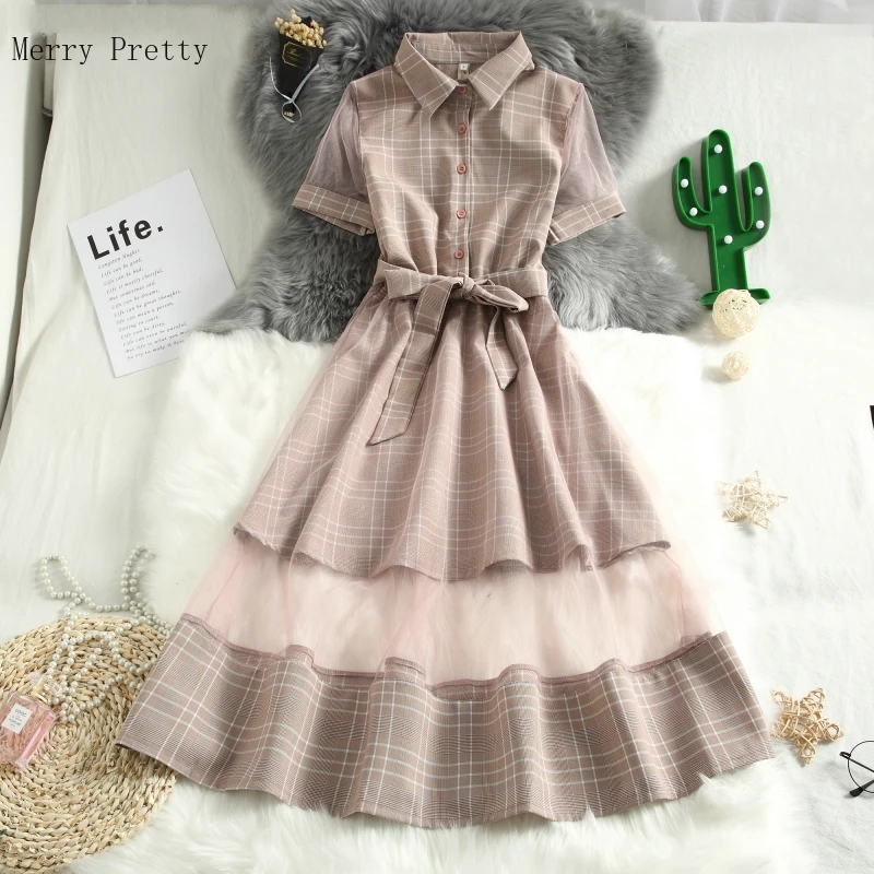 Платье рубашка женское с завышенной талией клетчатое платье S 2xl поясом в