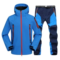 winter mens waterproof hiking suits softshell fleece jacketspants outdoor trekking camp coat set pants climb skiing trouserss