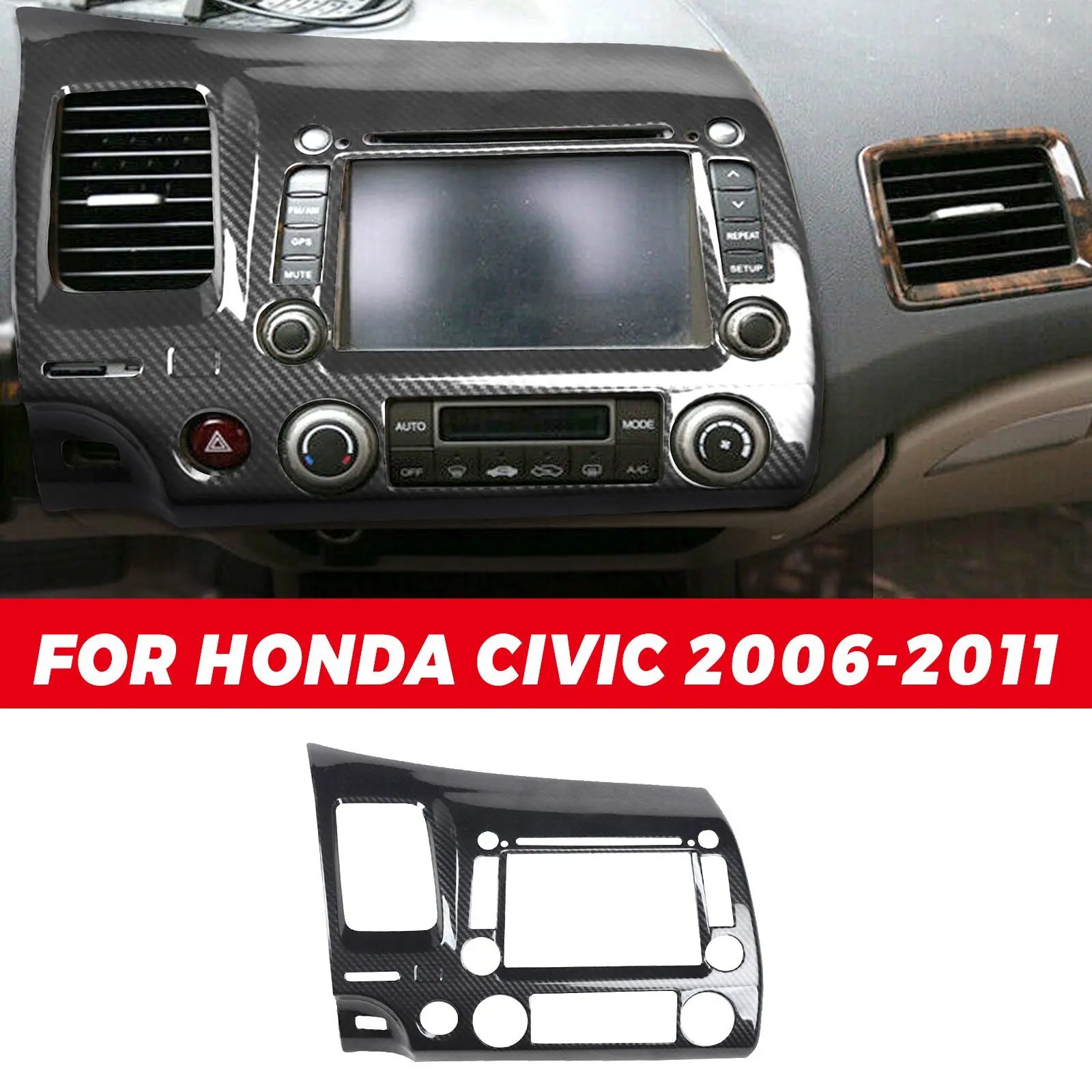 

Стильная внутренняя Центральная панель управления из углеродного волокна, декоративная полоса для вентиляционного отверстия кондиционера для Honda civic 2006-2011