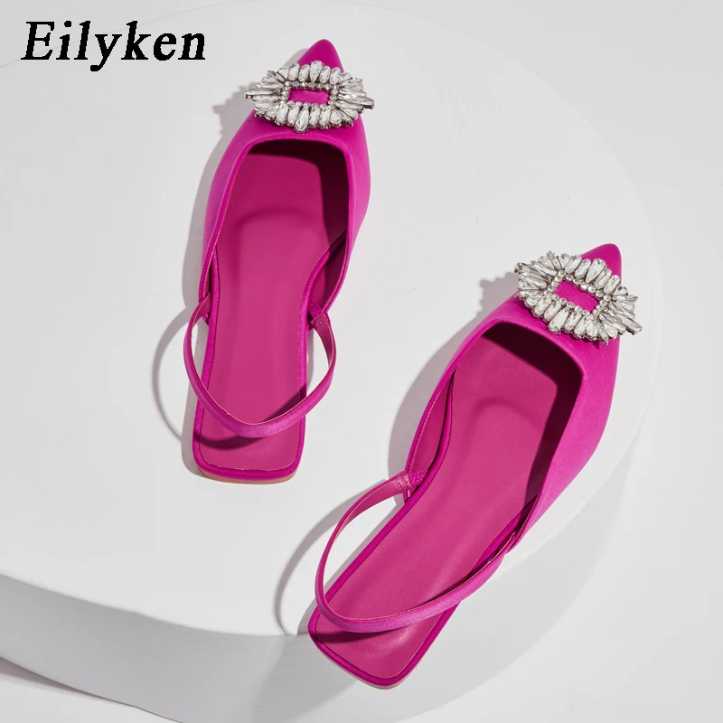 

Eilyken/Модные женские сандалии на плоской подошве с острым носком, украшенные кристаллами, с цветочным принтом; Пикантная Повседневная офисна...