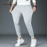 solid color cotton thin casual pants mens elastic waist ankle length pants m 5xl large size sweatpants