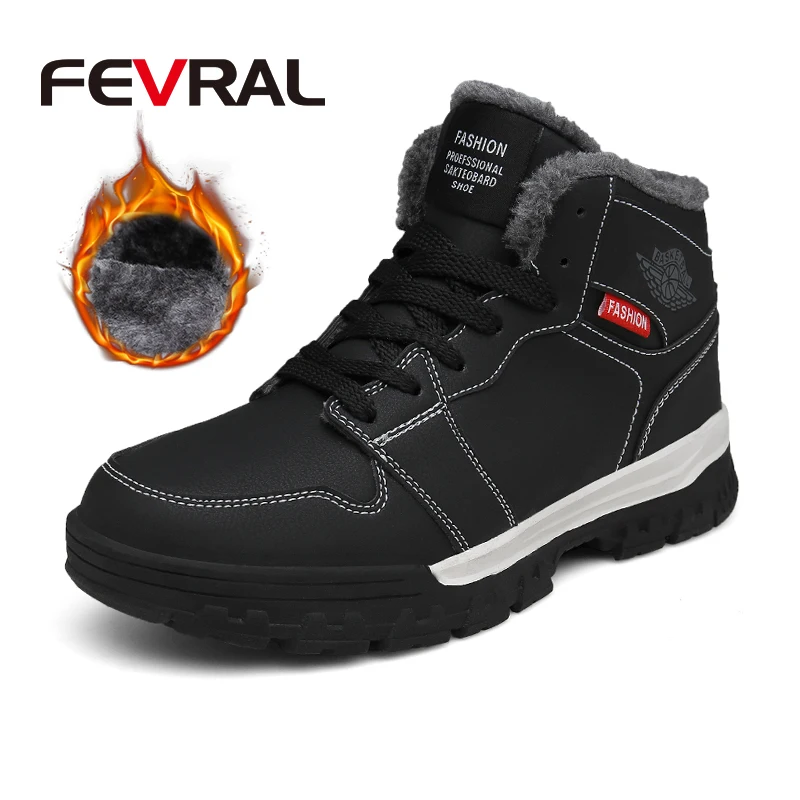 FEVRAL/кожаные мужские ботинки; Сезон Зима; коллекция года; теплые зимние ботинки на меху; Мужская зимняя повседневная обувь для работы; кроссовки; высокие резиновые ботильоны