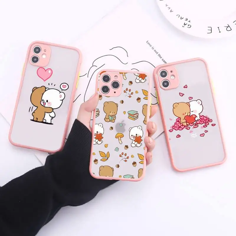 

Milk Mocha bea Phone Case Simple Matte Bumper Phone Case For iphone12 11 Pro Max X XS Max XR 7 8 Plus 12mini Shockproof Cover