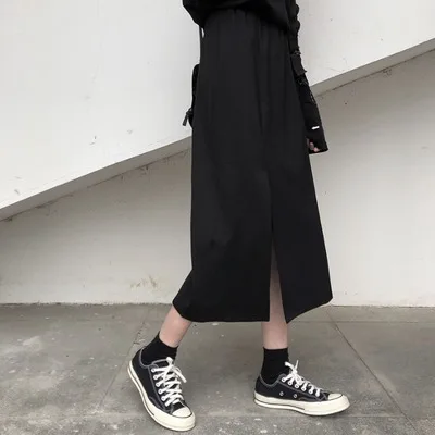 Весна 2020 юбка-трапеция средней длины с завышенной талией юбка разрезом по бокам