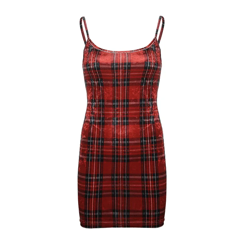 

Sexy Red Plaid Slim High Waist Women Dress Sleeveless Splited Casual Pencil Dresses Fashion Spring Dresses Vestidos