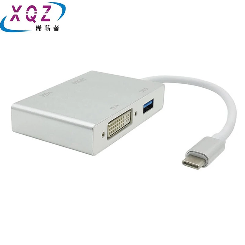 

Тип-c 4 в 1 адаптер Тип-c на HDMI + VGA + DVI + USB3.0 3,1 концентратор USB док-станция для мульти-Функция USB C концентратор для Macbook Dell