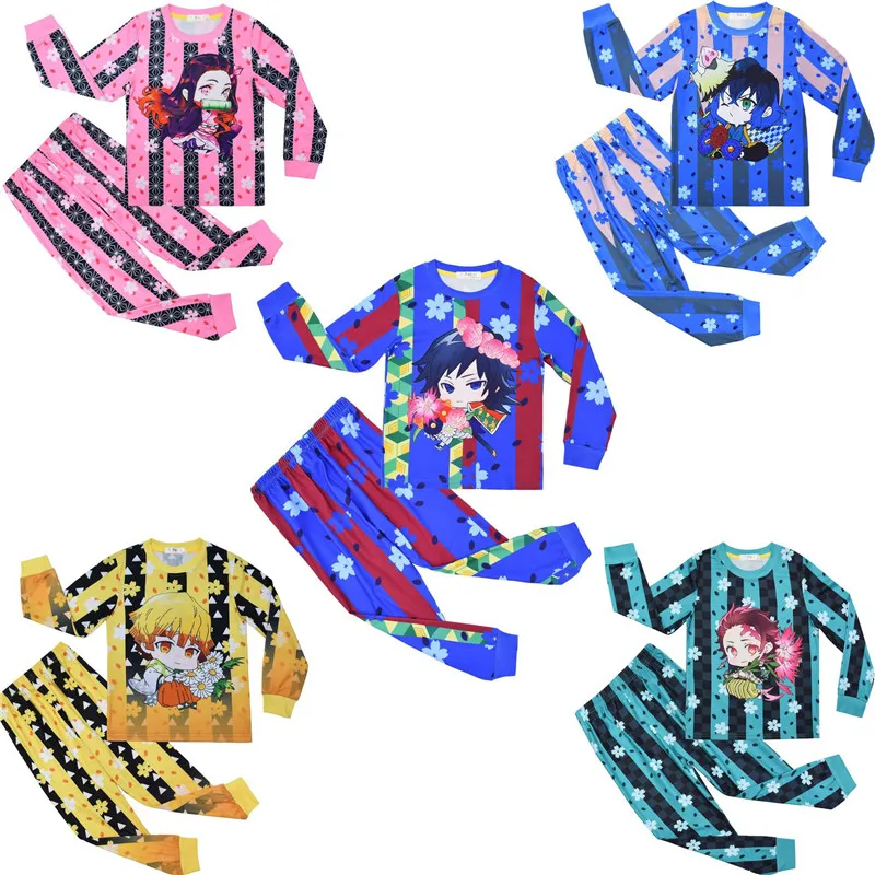 

Autumn Demon Slayer Kids Pajamas Set Kamado Tanjirou Nezuko Long Sleeve T Shirt Pants 2pcs Children Sleepwear Teen 5-15Y