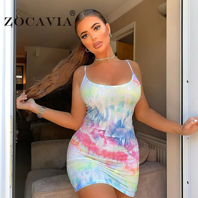 

Fashion Tie Dye Party Dress Woman Clothes Sexy Backless Sling Summer Dress Woman Color Block Skinny Mini Dresses for Women 2021