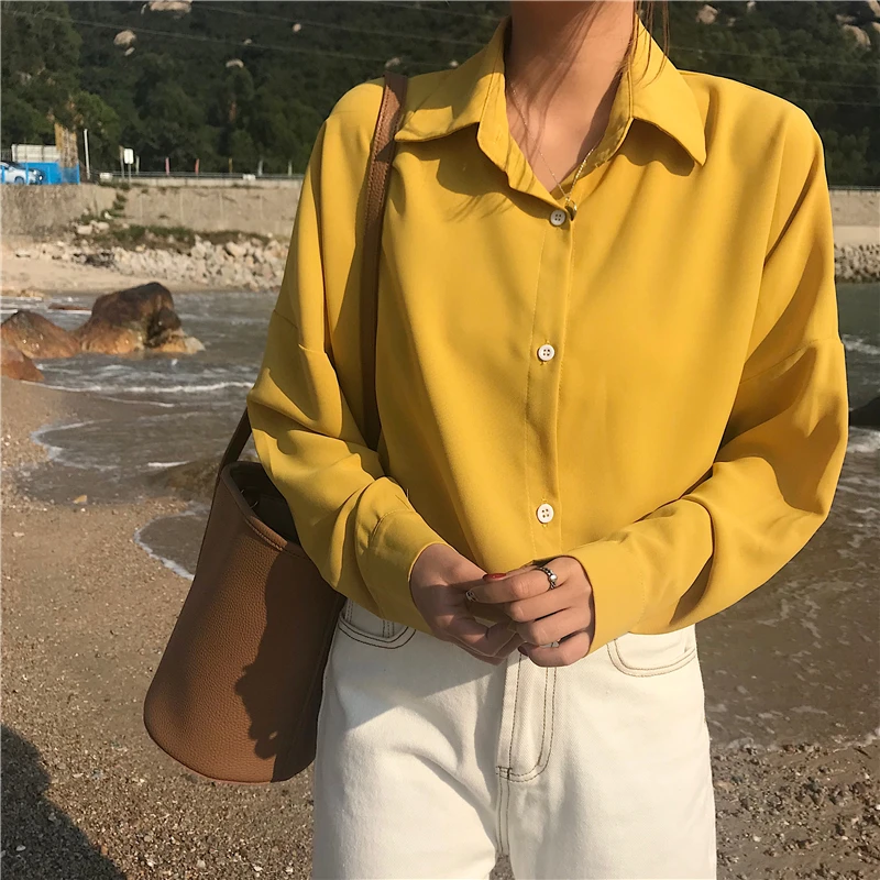 Женская шифоновая блузка белая однотонная офисная с длинным рукавом весна 2020 |