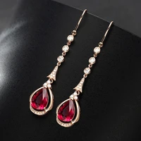 925 new fashion high end temperament drop shaped rose simulation red tourmaline inlaid zircon long earrings for women jewelry