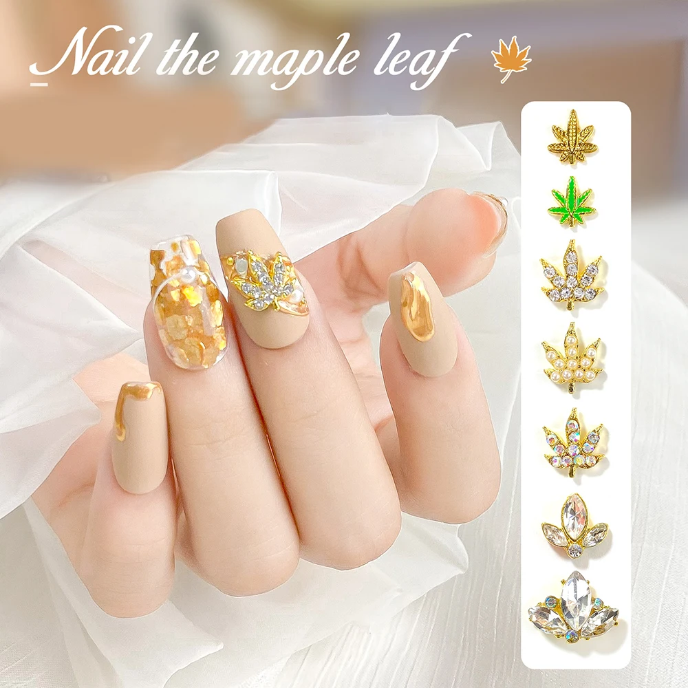 

10pc New Small Maple Leaf Nail Art Accessories Fairy Temperament Metal Point Diamond Versatile Three-dimensional Nail Decoration