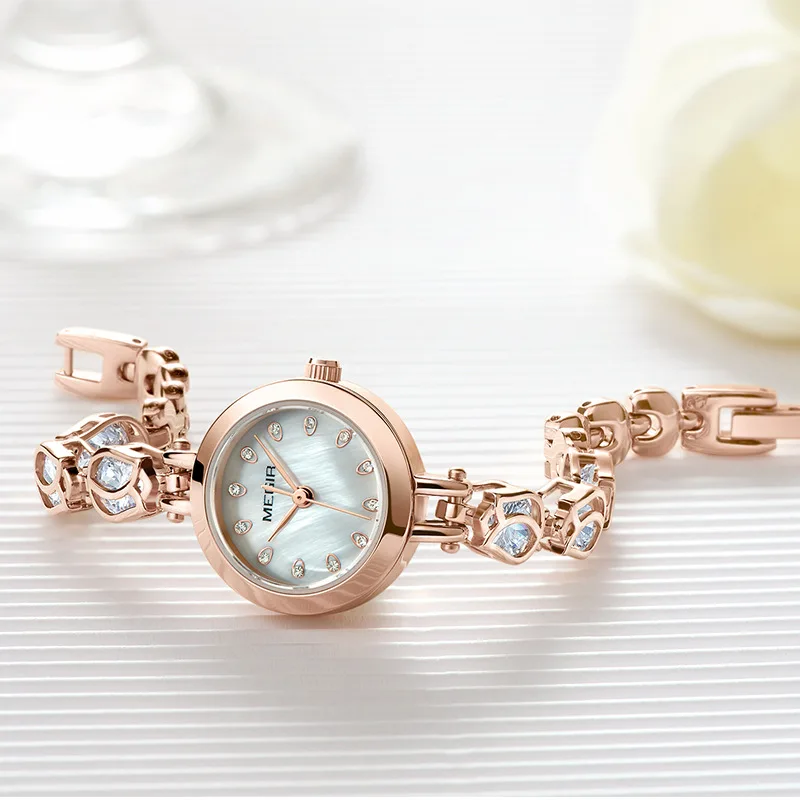 Высокое качество маленькие часы-браслет из розового золота для женщин Megir