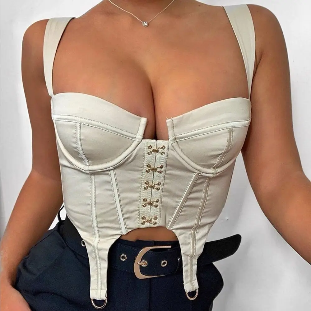 

Fashion Streetwear Corset Crop Tops Female Underwear Backless Bustier Cropped Top Zipper Sleeveless Ladies Tops