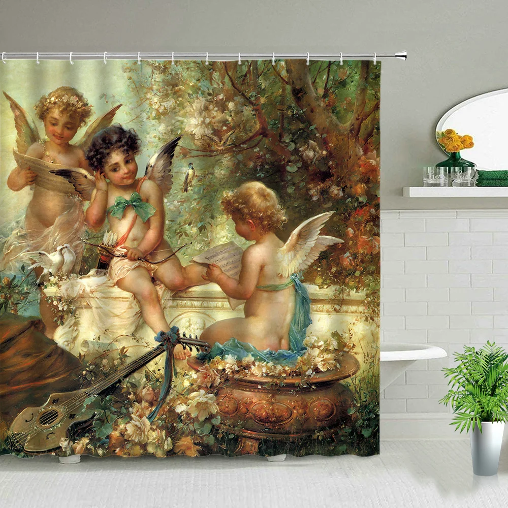

Angel Wing Shower Curtain Set Polyester Fabric Machine Washable Background Wall Curtains for Bathroom Home Decor Bath Curtain