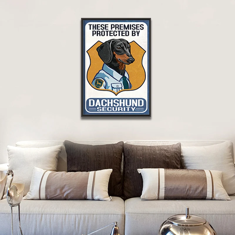 

Vintage Animal Canvas Painting Dachshund Security Dog Sign Wall Art Posters and prints Pet Shop Pub Living Room Home Decoration