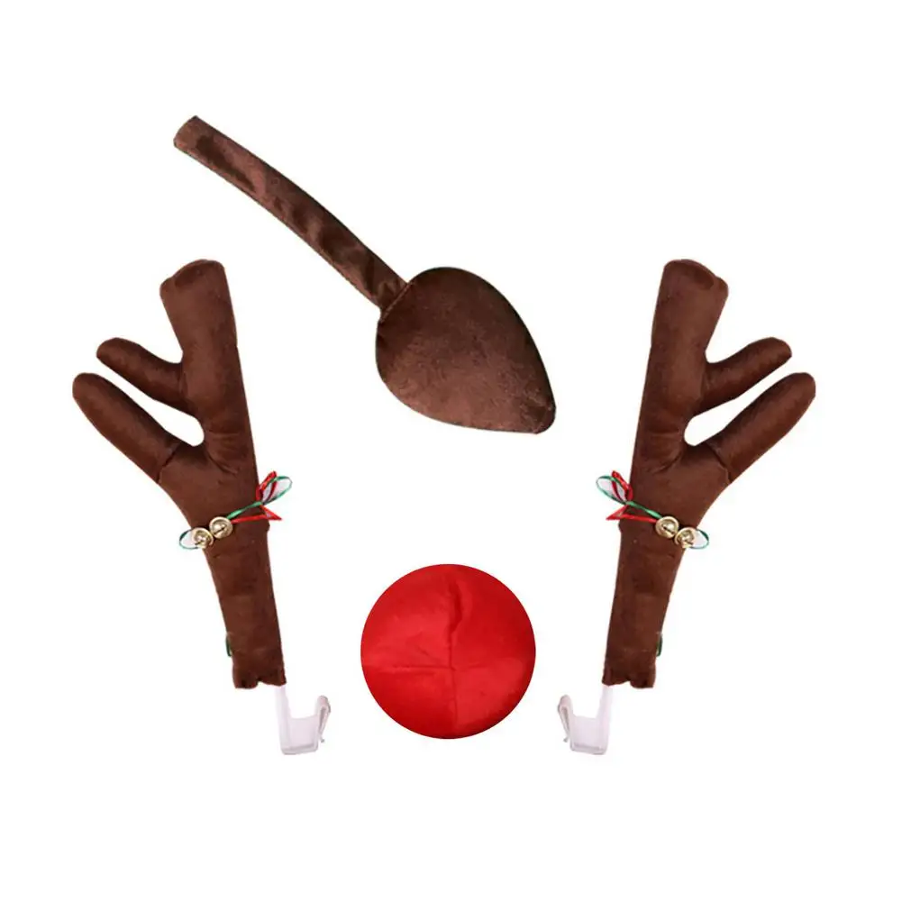 

4Pcs Christmas Reindeer Car Decoration Kit 2 Antlers 1 Red Nose 1 Tail Auto Decorations Easy To Install Car Elk Antler Decor